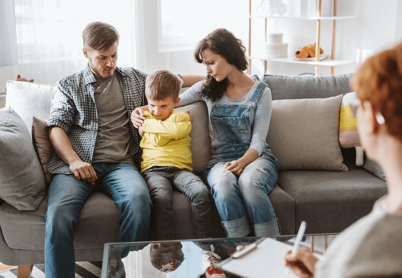 Family at therapy with their young son